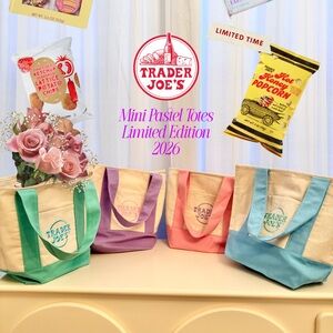 100% AUTHENTIC Traders Joe’s 2026 Pastel Mini Totes Set of 4